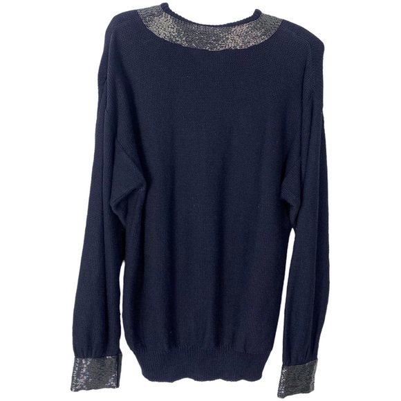 VINTAGE Bonnie Boerer Sweater Size M Navy Silver Embellished 80s Holiday knit - Picture 11 of 16